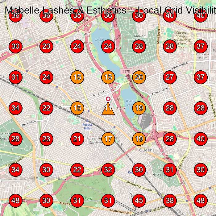 Mabelle Lashes & Esthetics GeoGrid visibility map for Eyelash Salon in Queens